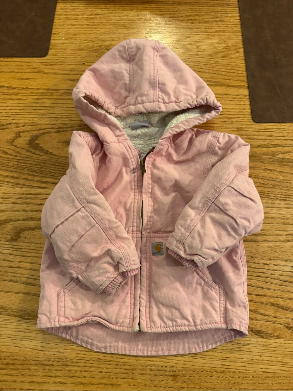 Carhartt Light Pink Hooded Sherpa-Lined Kids Puffer Jacket